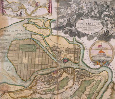 Kort over Petersborg Sankt Petersborgs masterplan, ca. 1718-1719 af Johann Baptista Homann