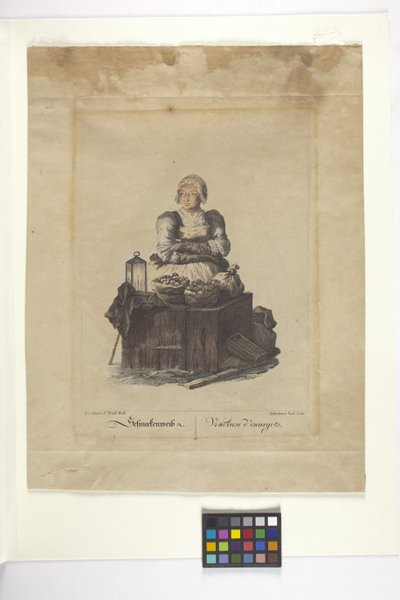 Schneckenweib Or Vendeuse Des Escargots (Snegleforhandler) (håndfarvet radering) af Johann Christian (after) Brand