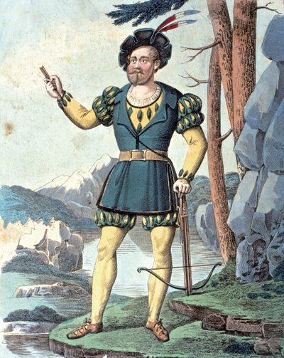Franz von Schober som Wilhelm Tell . 1837 (farvestik) af Johann Christian (after) Schoeller