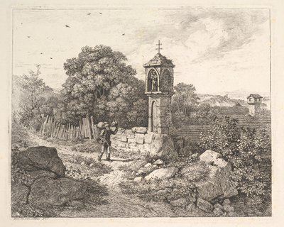 En bonde hilser på statuen af Maria, 1817. af Johann Christian Erhard