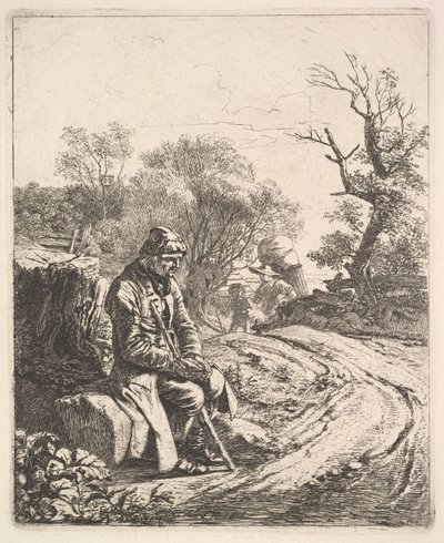 En gammel mand, der sidder i vejkanten, 1818. af Johann Christian Erhard