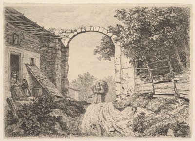 Pige med et læs hø, uden for Thorbogen, 1817. af Johann Christian Erhard