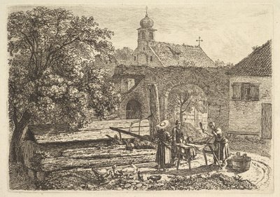 Vasketøjsdame ved en artesisk brønd, 1817. af Johann Christian Erhard