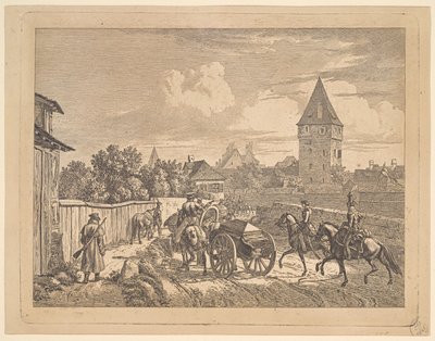 Russiske Lancers Escorting the Regimental Casonne, 1816. af Johann Christian Erhard
