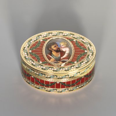 Snusdåse, Dresden, ca. 1775-80, miniaturen Genève, ca. 1800 (saksisk hårdsten, guld og emalje) af Johann Christian Neuber