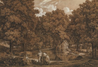 Arkadisk landskab med tre figurer ved en sø, 1792. af Johann Christian Reinhart