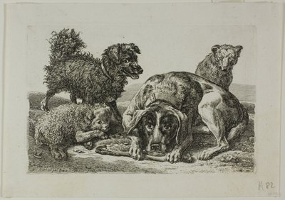 Fire hunde, fra Die Zweite Thier Folge af Johann Christian Reinhart