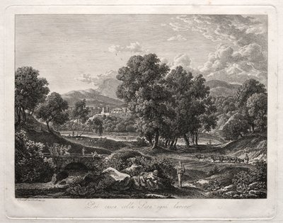 Heroisk landskab: Hyrdens dans på broen af Johann Christian Reinhart
