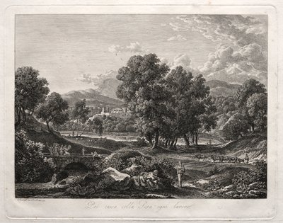 Heroic Landscape: The Shepherds Dance on the Bridge, 1792. af Johann Christian Reinhart