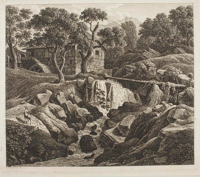 Landskab med møllehjul af Johann Christian Reinhart