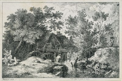 Landskab med vandmølle (første forsøg på kobberstik) af Johann Christian Reinhart