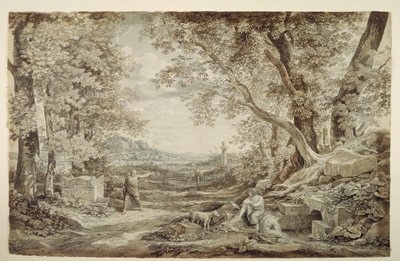 Landskab med antikke monumenter („Opfindelsen af det korintiske kapitæl“) af Johann Christian Reinhart