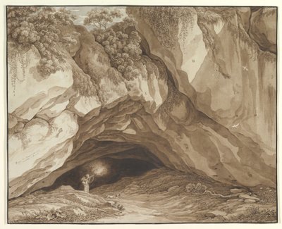 Klippefyldt landskab med jægere af Johann Christian Reinhart