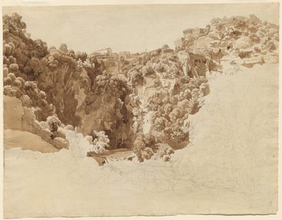 Tivoli og Sibyllens tempel over Aniene-kløften af Johann Christian Reinhart