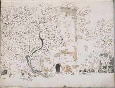 To tegnere foran en borg bag træer: på Maienlust ved Wasungen af Johann Christian Reinhart