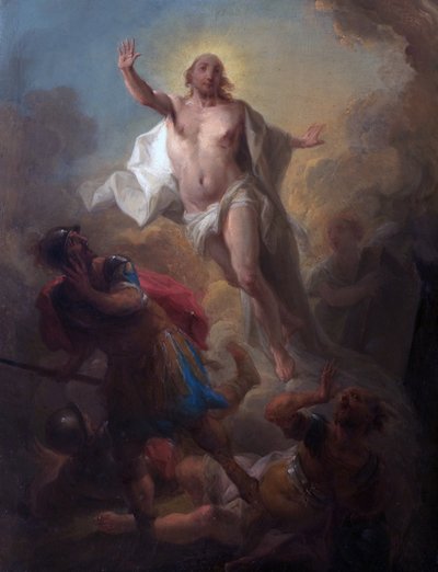 Kristus rejser sig fra graven og romerske soldater på flugt (olie om bord) af Johann Christian Thomas (attr.to) Winck
