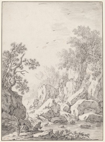 Et vandfald ved Rock Cliffs af Johann Christoph Dietzsch