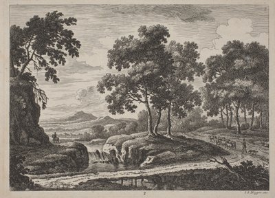 Panoramaflodlandskaber med rejsende af Johann Christoph Dietzsch