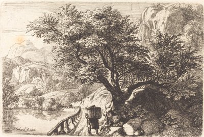 Bonde går langs en flod af Johann Christoph Erhard