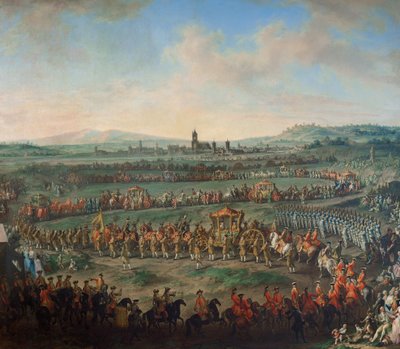 Kejser Franz I. Stephan og hans søn Joseph (II.) ankommer til Frankfurt den 29. marts 1764. af Johann Dallinger von Dalling