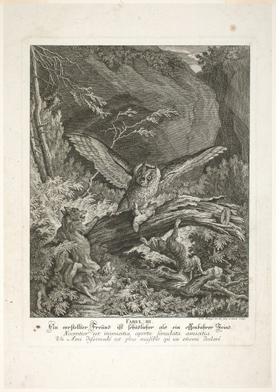 Fable III, plade tre fra Instructive Fables of the Realm of Theire af Johann Elias Ridinger