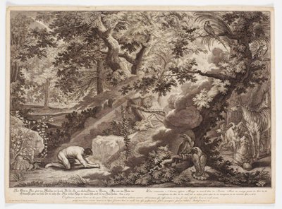 Gud forbyder Adam at spise af kundskabens træ af Johann Elias Ridinger