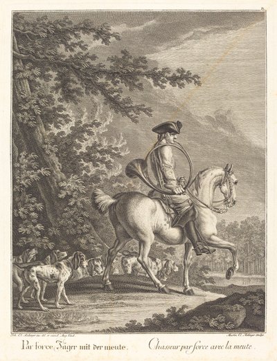 Huntsman med en flok hunde af Johann Elias Ridinger