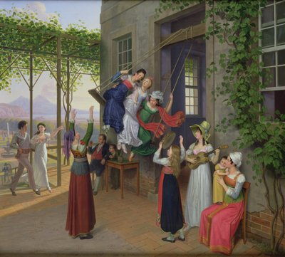 Unge, der leger på en gynge i en have nær Napoli, 1823 af Johann Erdmann Hummel