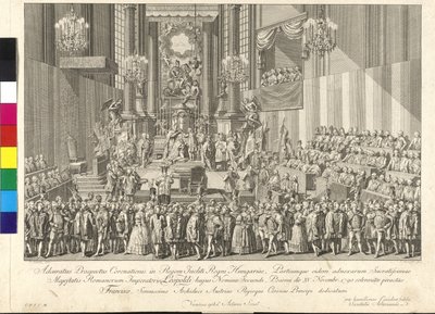 Kroning af kejser Leopold II til kongen af Ungarn i Bratislava den 15. november 1790 (kobberstik) af Johann Ernst Mansfeld