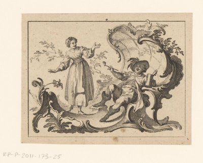 Piberygende og drikkende mand siddende på en rokoko-pynt Rygere på rokoko ornament (serietitel) af Johann Esaias Nilson