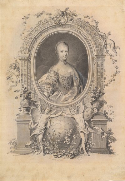 Portræt af dronning Marie-Antoinette i ornamental ramme, slutningen af 1700-tallet. af Johann Esaias Nilson