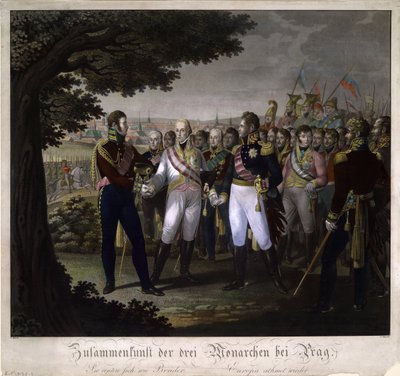 Mødet mellem kejserne Frans I af Østrig, Alexander I af Rusland og Frederik Vilhelm III o af Johann Friedrich Jügel