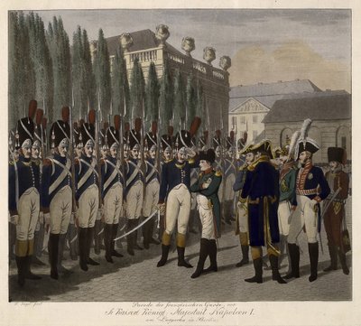 Parade af de franske garder ved Lustgarten i Berlin 1806 - Juegel, Johann Friedrich (1772-1833) - 1806 - Akvatinte - 31,6x39 - Privat samling af Johann Friedrich Jügel
