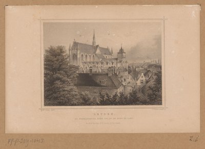 Udsigt over Hooglandse Kerk i Leiden Leyden, De Hooglandsche kerk, set fra burg (titel på objekt) af Johann Gabriel Friedrich Poppel