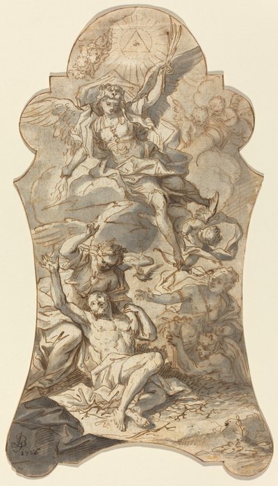 De hellige engle beskytter en eremit mod ondskab af Johann Georg Bergmuller