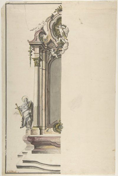 Design til et aedikulært alter med St. Paul til venstre, midten af det 18. århundrede. af Johann Georg Dirr