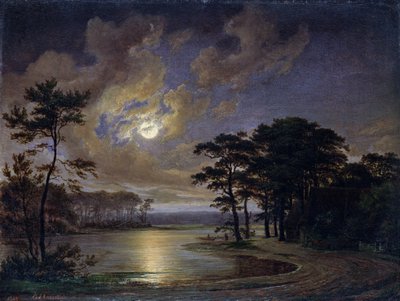 Holstenske Hav - Måneskin, 1847 af Johann Georg Haeselich