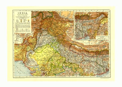 Kort over Indiens nordlige del, c1910 af Johann Georg Justus Perthes
