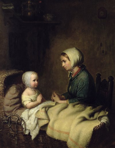 Lille pige, der beder sine bønner i sengen af Johann Georg Meyer von Bremen