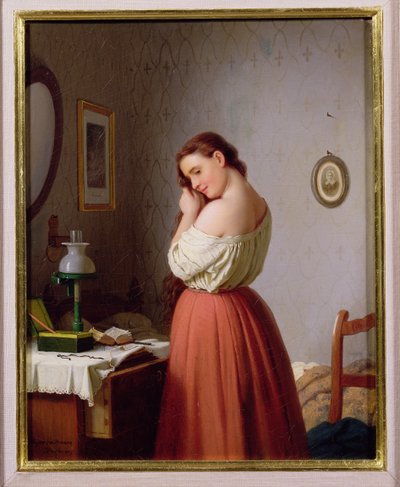 Ung kvinde fletter sit hår af Johann Georg Meyer von Bremen