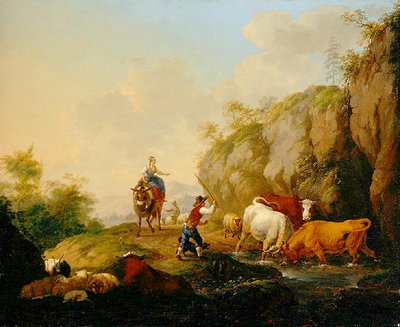 Landskab med Hyrde og Rustik af Johann Georg Pforr