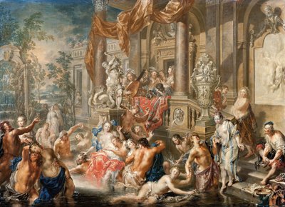 Fontænescene foran et palads, 1731-1734. af Johann Georg Platzer