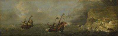 Seascape (olie på egetræspanel) af Johann Georg Stuhr
