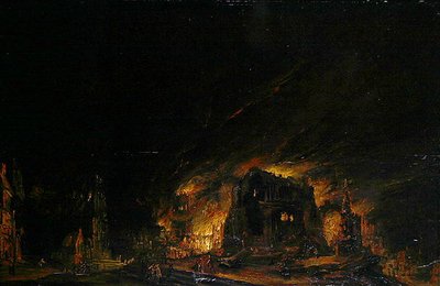 Brand, ca. 1760 (olie på træ) af Johann Georg Trautmann