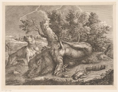 Jagthund og bytte med orner, rådyr og fugle Jagtstøvler (serietitel) af Johann Georg Wachsschlunger