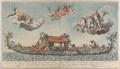 Francesco Antonio Berkas meget udsmykkede anden gondol på vej ind i Venedig, Gods on c..., 1700. af Johann Georg Wolfgang