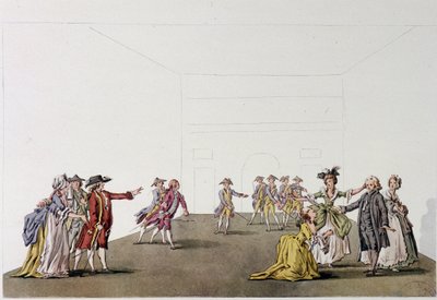 Sidste scene af "Père de famille" af Denis Diderot - fac simile - gravering efter en tegning af Ziesenis, Coutellier, i "Histoire generale illustrée du theatre"" af Johann Georg Ziesenis