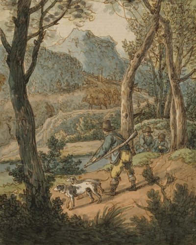 Jæger med to hunde af Johann Georg von Dillis