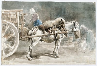 En trækhest, der spiser havre af Johann Georg von Dillis