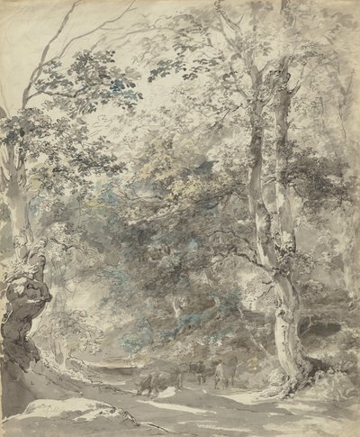 Skovklædt landskab med køer af Johann Georg von Dillis